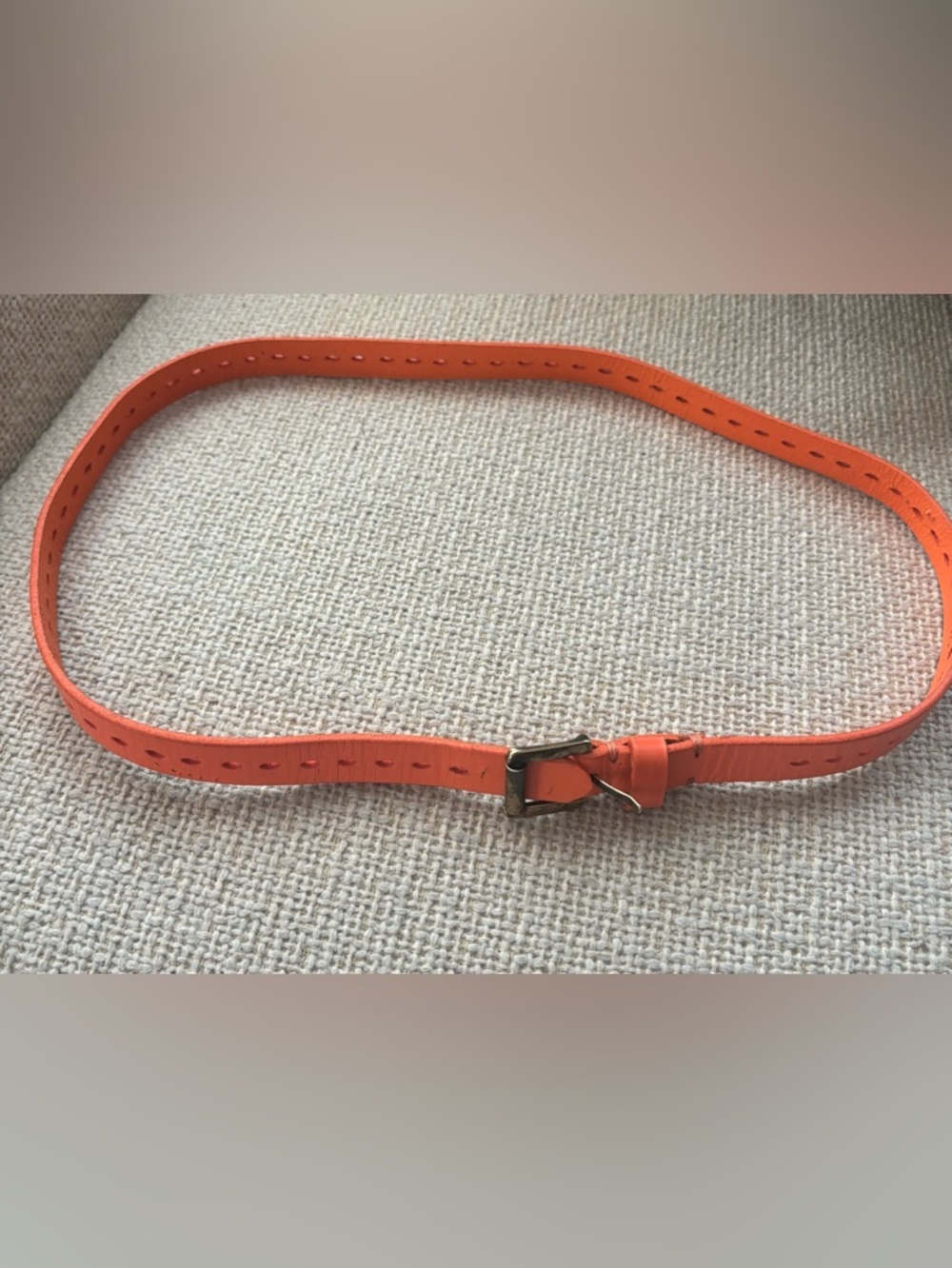 Slim Bright Orange (Neon) Leather Belt with Metal Buckle